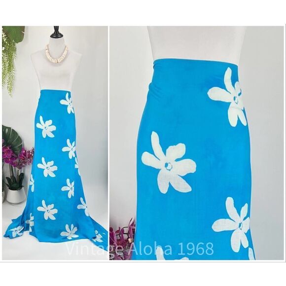 Turquoise/White Tiare' Tropical SARONG Kīkepa Pareo  Beach Wrap Summer Scarf - Picture 4 of 4